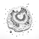 A blackwork tattoo of a geode split open, revealing its vibrant crystals tattoo design idea