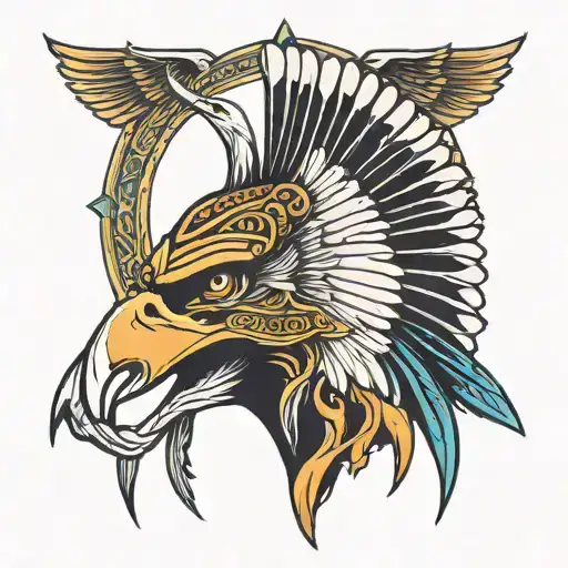 half head of pharaoh and a bald eagle  tattoo design idea