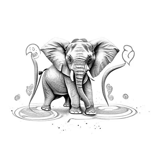 all four elements, elephant, healing, friendship, Gemini, strength, loyalty, motherhood, beach tattoo design idea