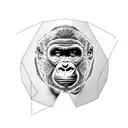 gorilla head on right pec with geometric background leading onto the shoulder tattoo design idea