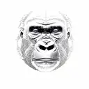 gorilla head on right pec with geometric background leading onto the shoulder tattoo design idea