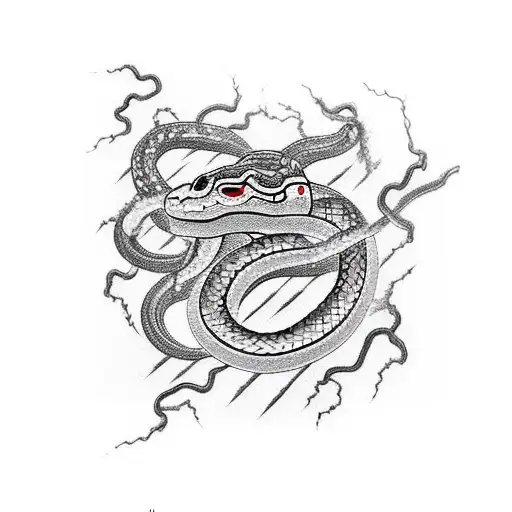 An electrician's tools intertwined with a snake and lightning bolts tattoo design idea