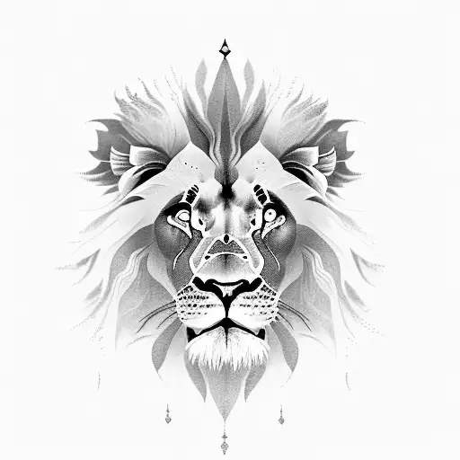 black and grey lion face, Blue eyes. "Jamie Frank" written across the nose in caligraphy style font tattoo design idea