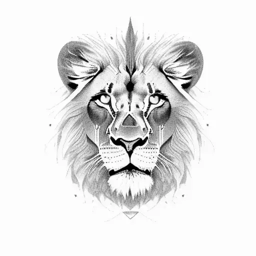 black and grey lion face, Blue eyes. "Jamie Frank" written across the nose in caligraphy style font tattoo design idea