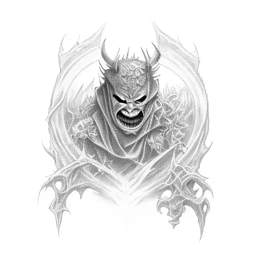 A sinister demon lurking in the shadows tattoo design idea