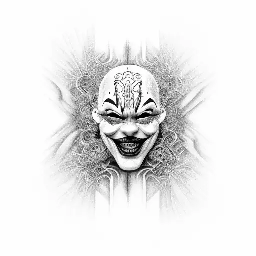A mesmerizing design featuring intricate lines forming a sinister clown face tattoo design idea