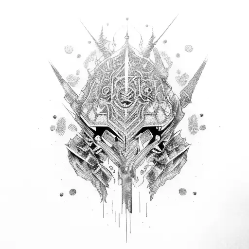 An abstract representation of dark souls merging with intricate line patterns tattoo design idea