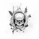 Skull, depression, pain, lost faith, holding on by a thread, screaming and crying tattoo design idea