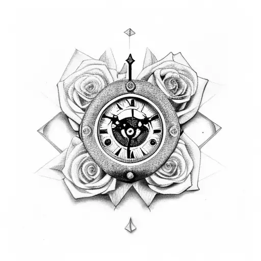 steampunk clock with rose on the bottom tattoo design idea