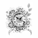 steampunk clock with rose on the bottom tattoo design idea
