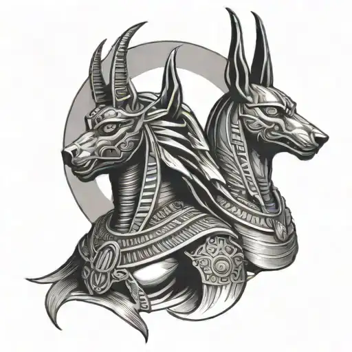 egyptian god anubis cutting off the reapers head tattoo design idea