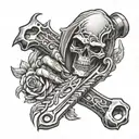 reaper pipe wrench busting through skin opening tattoo design idea