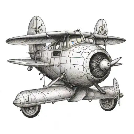 An intricate dotwork design of a vintage airplane surrounded by beagle paw prints tattoo design idea