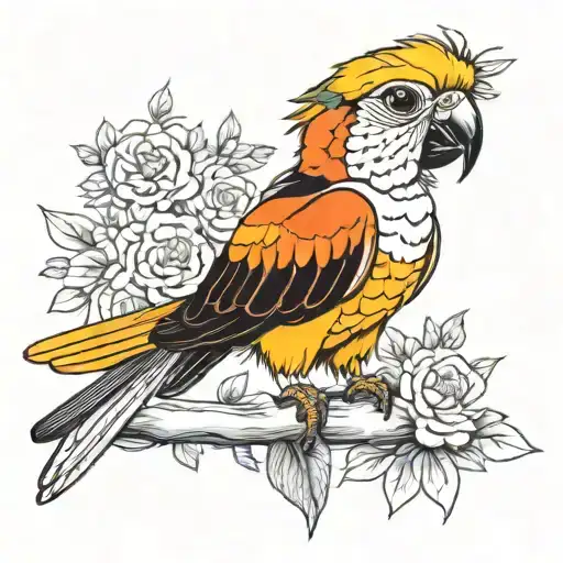 caique parrot perched tattoo design idea