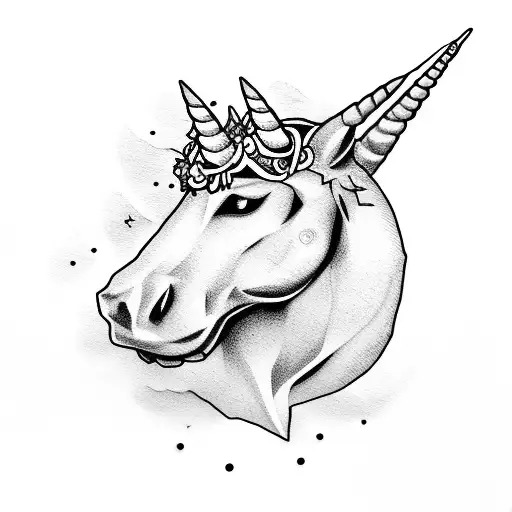 unicorn silhouette, cats, skulls. roses, overlayed tattoo design idea