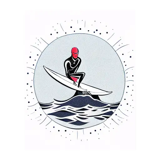 surfer on calm water with sun  tattoo design idea