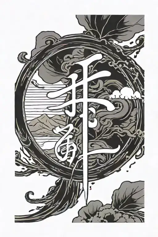 A minimalist tattoo of a Korean calligraphy brush with the phrase '자기애' written in elegant Korean script tattoo design idea