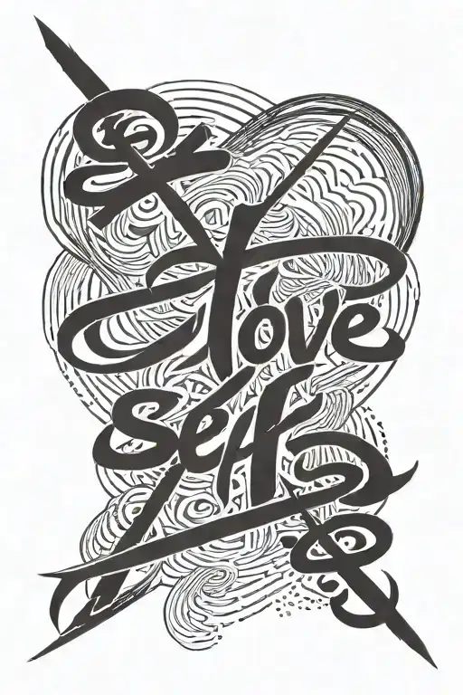 A minimalist tattoo of a Korean calligraphy brush with the phrase 'self love' written in elegant Korean script tattoo design idea