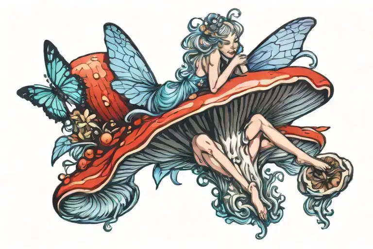 Fairy Lying On A Mushroom tattoo design idea