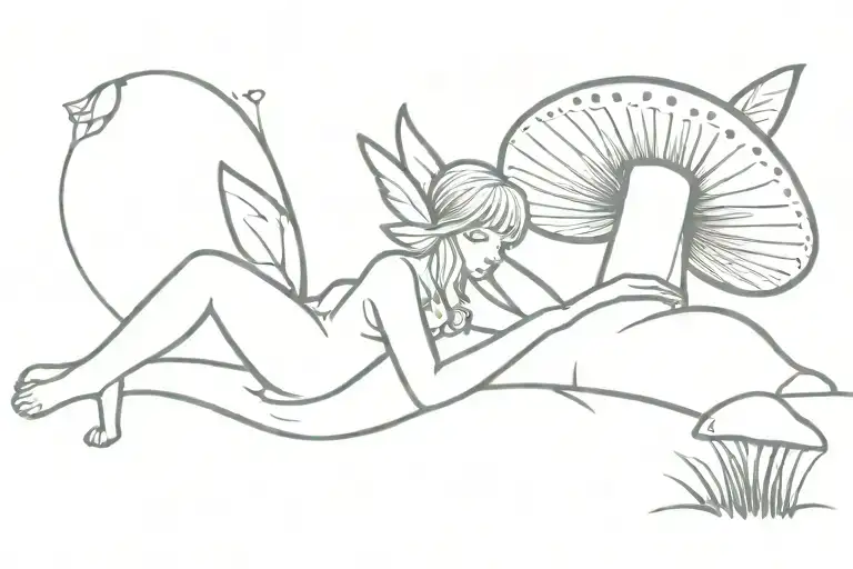 Fairy Lying On A Mushroom tattoo design idea