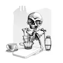 Skeleton barista serving coffee tattoo design idea