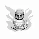 Skeleton barista serving coffee tattoo design idea