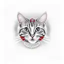 red waltzer car outlined with rubies and pearls. in the car there is a tabby and white cat sat on the seat. tattoo design idea
