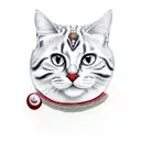 red waltzer car outlined with rubies and pearls. in the car there is a tabby and white cat sat on the seat. tattoo design idea