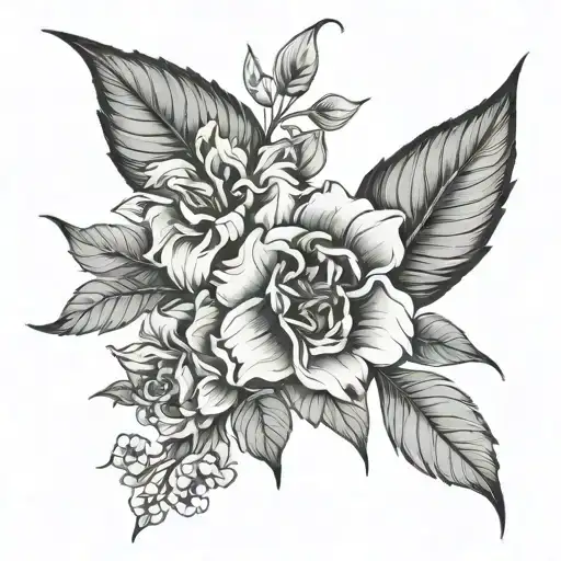 Acheron honkai flower large black leaves tattoo design idea