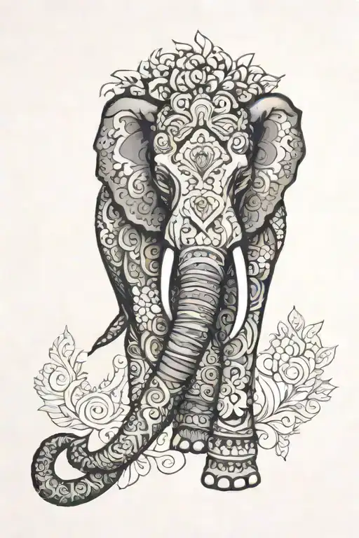 elephant mandala half face tattoo design idea