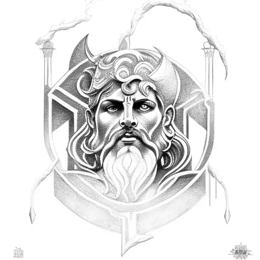 Greek God Zues on top of Olympus with lightning striking  tattoo design idea