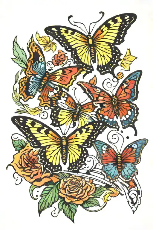 masculine butterflies and tridents tattoo design idea