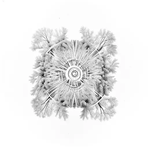 tree ring circle with a negative space tree inside moving from the outside of the circle towards the center tattoo design idea