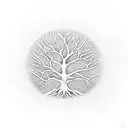 tree ring circle with a negative space tree inside moving from the outside of the circle towards the center tattoo design idea