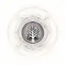 tree ring circle with a negative space tree inside moving from the outside of the circle towards the center tattoo design idea