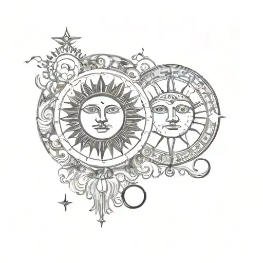 Contrast of sun and moon balance  tattoo design idea