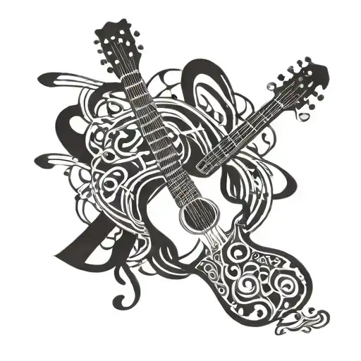 Guitar with music note intertwined  tattoo design idea