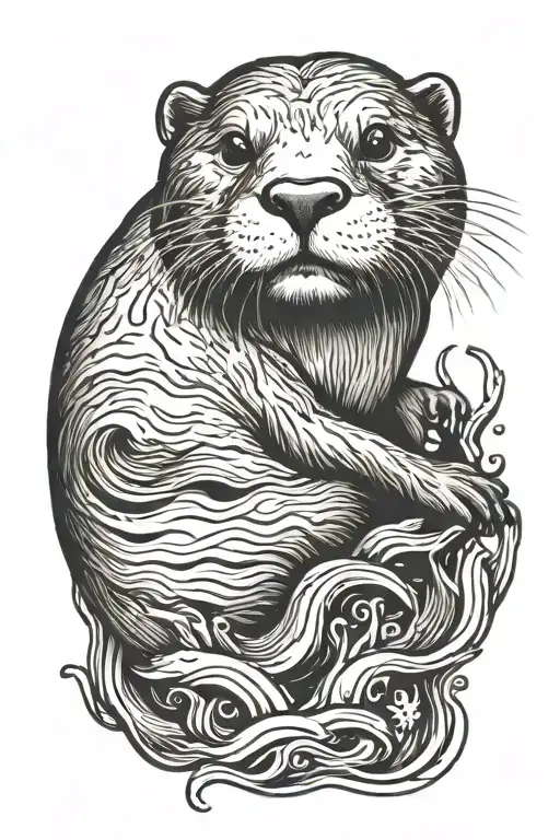 otter playing tattoo design idea