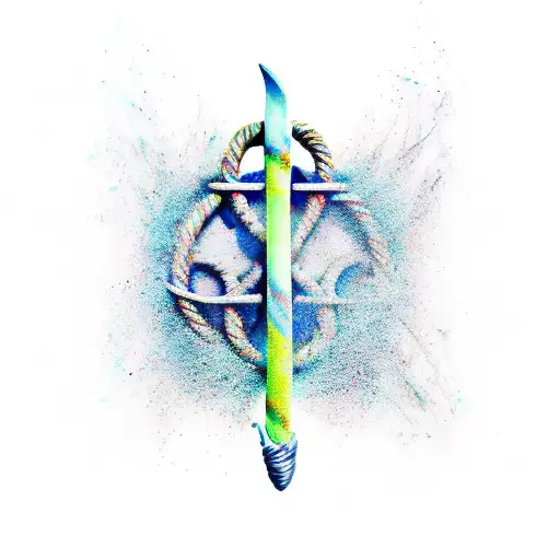 posiedons trident with ropes around tines tattoo design idea