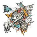  a bear, a shark, a goat, a guppy, an elephant and a wolf incorporated with butterflies  tattoo design idea