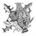  a bear, a shark, a goat, a guppy, an elephant and a wolf incorporated with butterflies  tattoo design idea