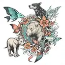  a bear, a shark, a goat, a guppy, an elephant and a wolf incorporated with butterflies  tattoo design idea