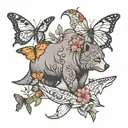  a bear, a shark, a goat, a guppy, an elephant and a wolf incorporated with butterflies  tattoo design idea