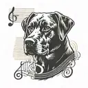 A silhouette of a Labrador with a music note incorporated into the design tattoo design idea