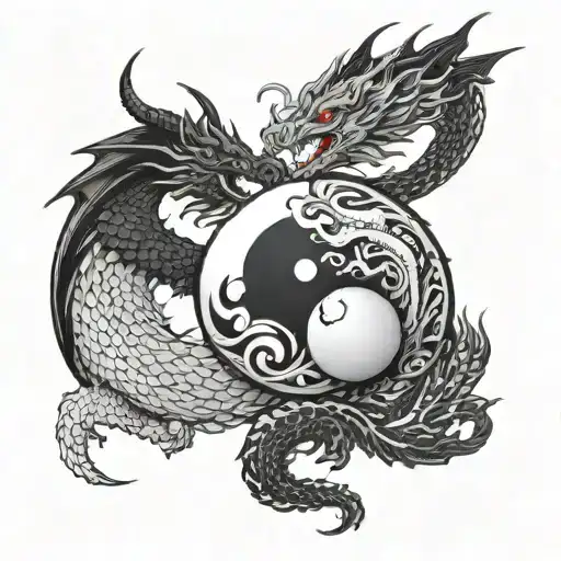 tattoo with yin yang concept consist of black dragon holding white sphere and white dragon holding black sphere tattoo design idea