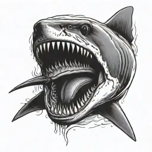 shark emerging mouth wide open tattoo design idea