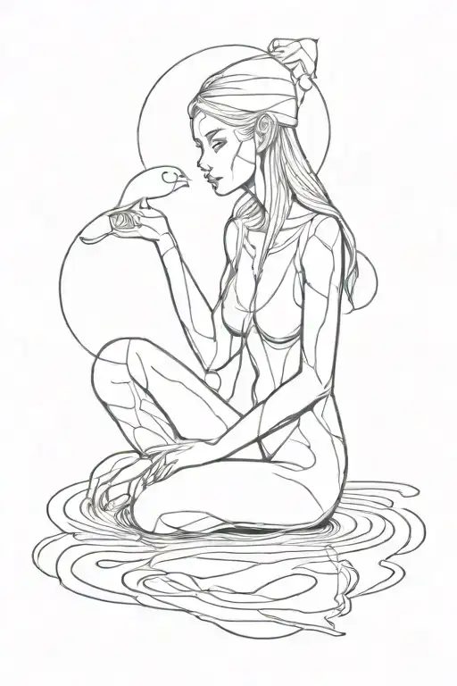 abstract water reflection thin lines elf-woman tattoo design idea