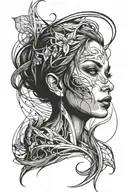 abstract water reflection thin lines elf-woman tattoo design idea