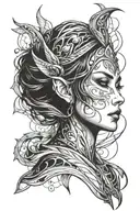 abstract water reflection thin lines elf-woman tattoo design idea