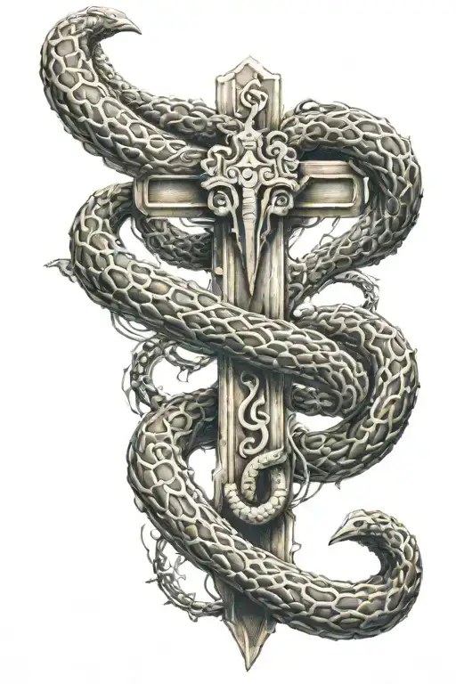 brazen serpent wrapped around cross tattoo design idea